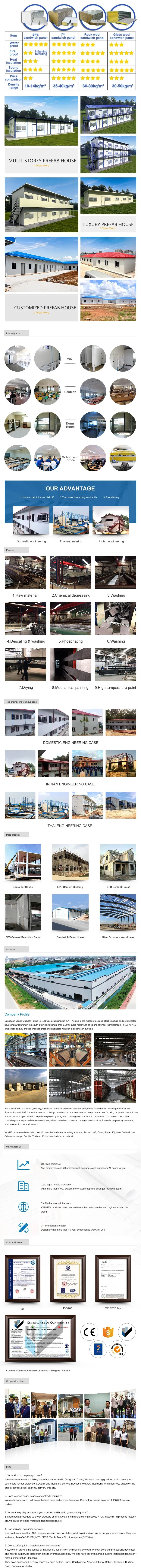Steel Building Modular Homes Design Prefab Sandwich Panel House with Toilet and Bath