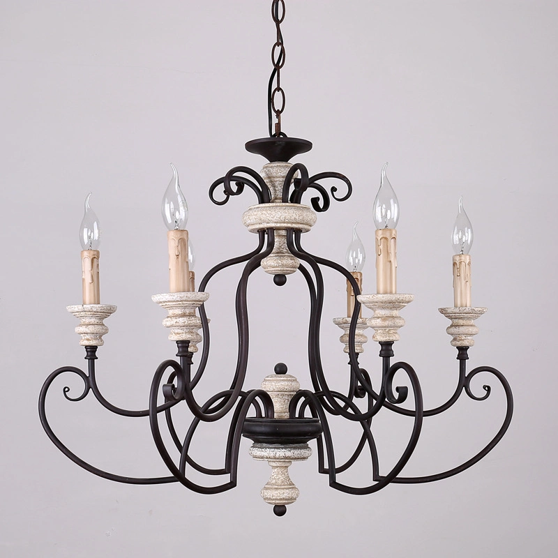 Wood Slat Iron Chandelier for Farmhouse Bedroom Lighting (WH-CI-71)