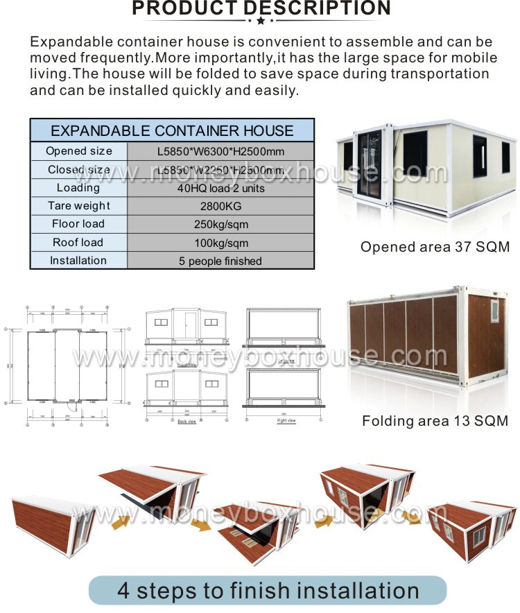 Luxury Large Space Movable Eco 4 Bedroom Prefab Container Homes