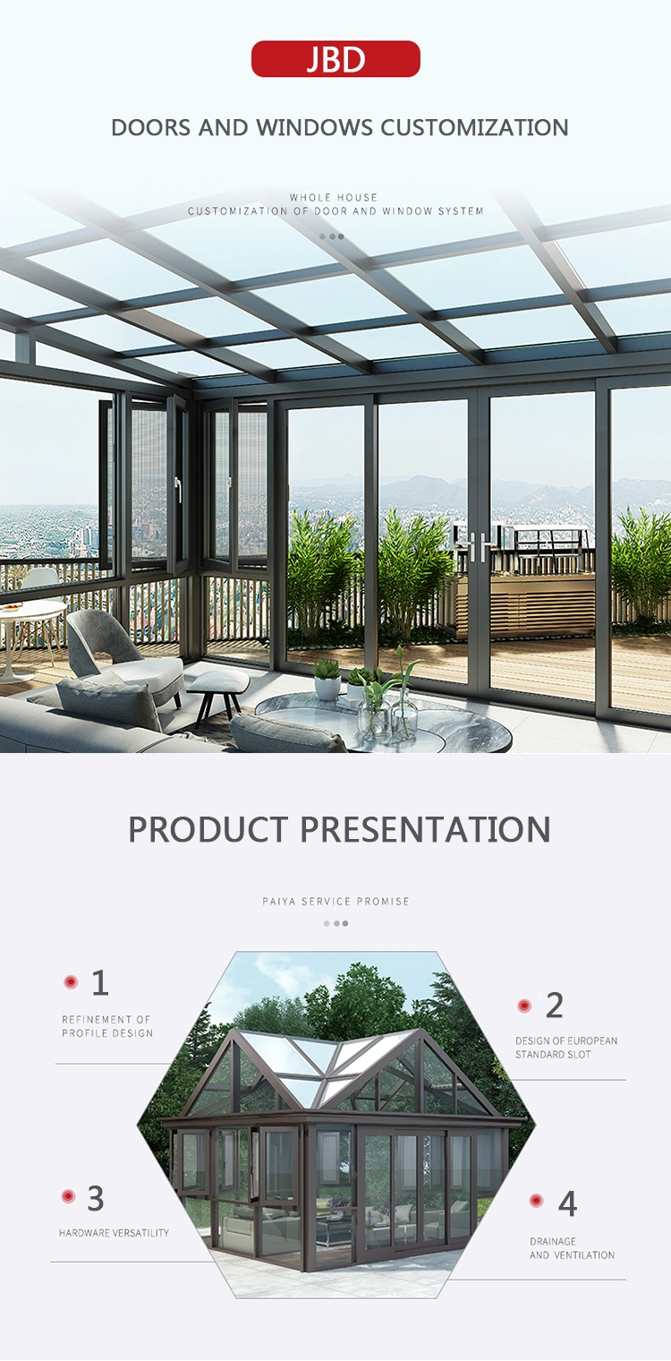 European Style Waterproof Heat Insulation Temper Glass Triangle Roof Garden Aluminum Prefab Sun Room