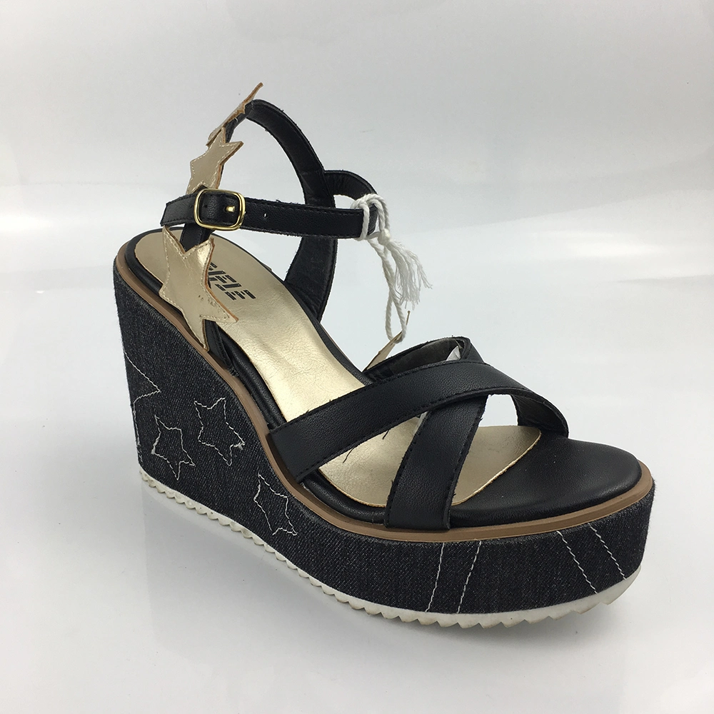 Wedge Size Leather Wrap Around Ankle Strap Summer Sandal