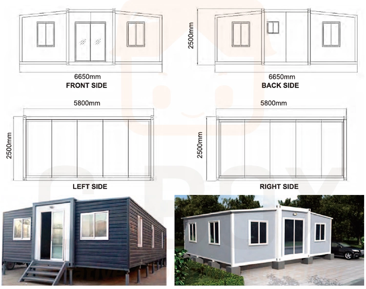 40FT Large Expandable Container 20FT Prefabricated Expandable Container Home 2 Bedroom Container House Expandable