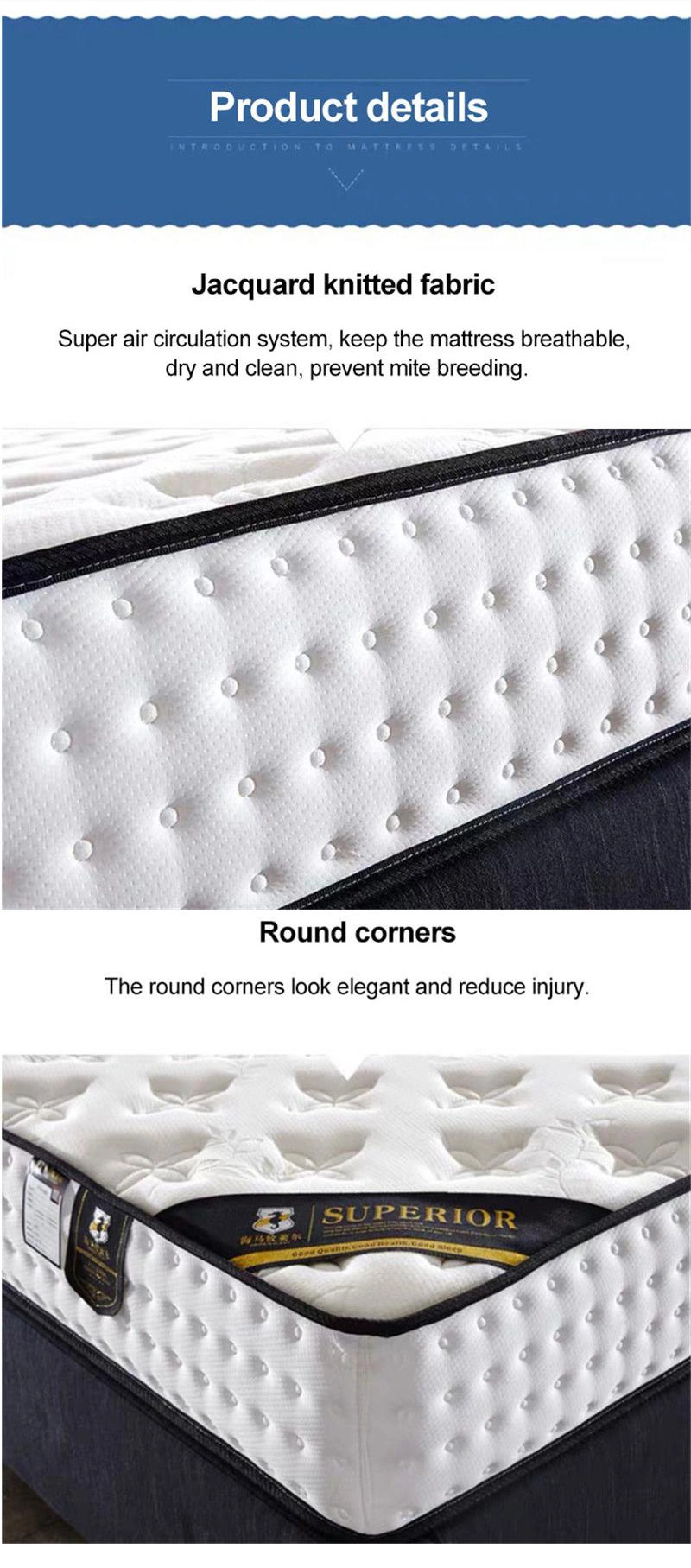 8 Inch Home Farmhouse 0.9*2.0m Bed Mattress 3e Coconut Fiber Innerspring Hybrid Relatively Hard