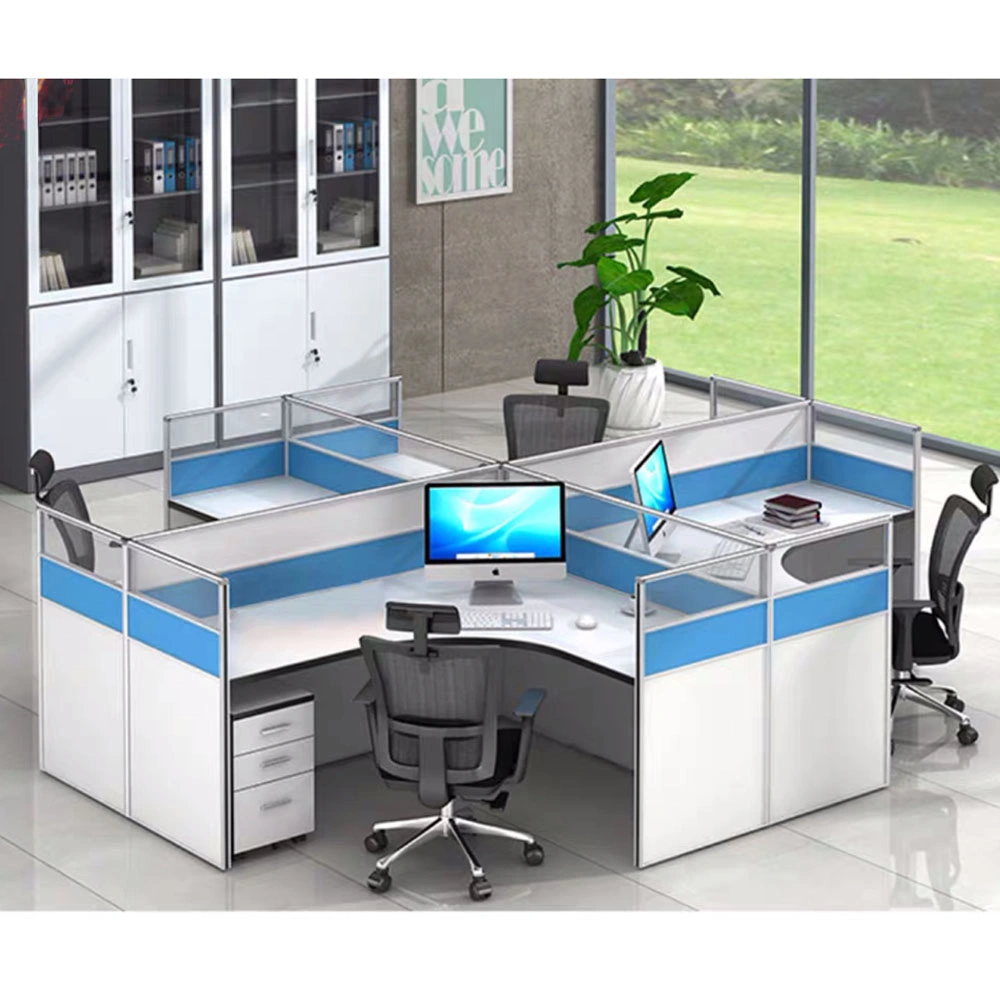 Modern Office Furniture Blue Office Cubicle Office Desk 4 Seater Office Workstation