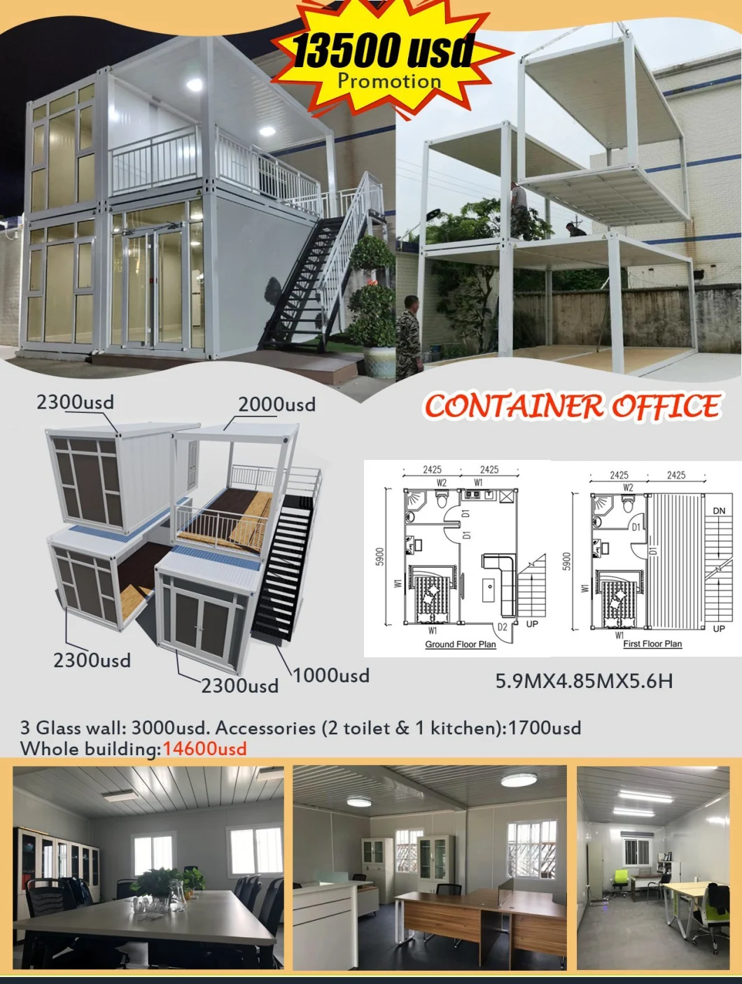 CE ISO Certificated Prefab Prefabricated Modular Welded Double Bedroom Holiday House Shipping Container Homes for Sale