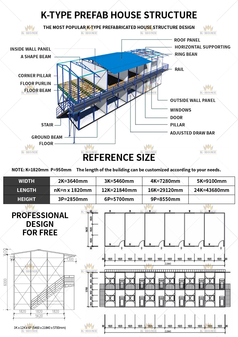 Double Storey Temporary Site Office Building Prefab Steel Structure Office