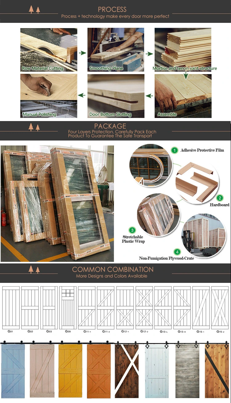 Fashion Style Brown Color Wooden Double Door Designs Sliding American Barn Door with Barn Door Hardware