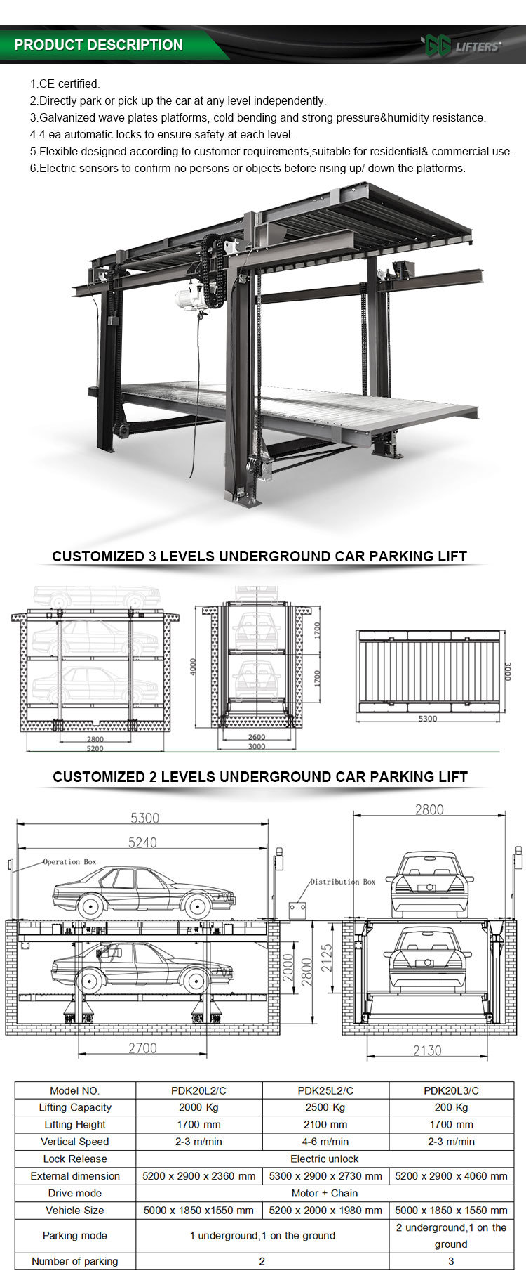 GG Lifters Parking Stacker Underground Type Steel Structure Mechanical Car Parking Lift for Home Parking