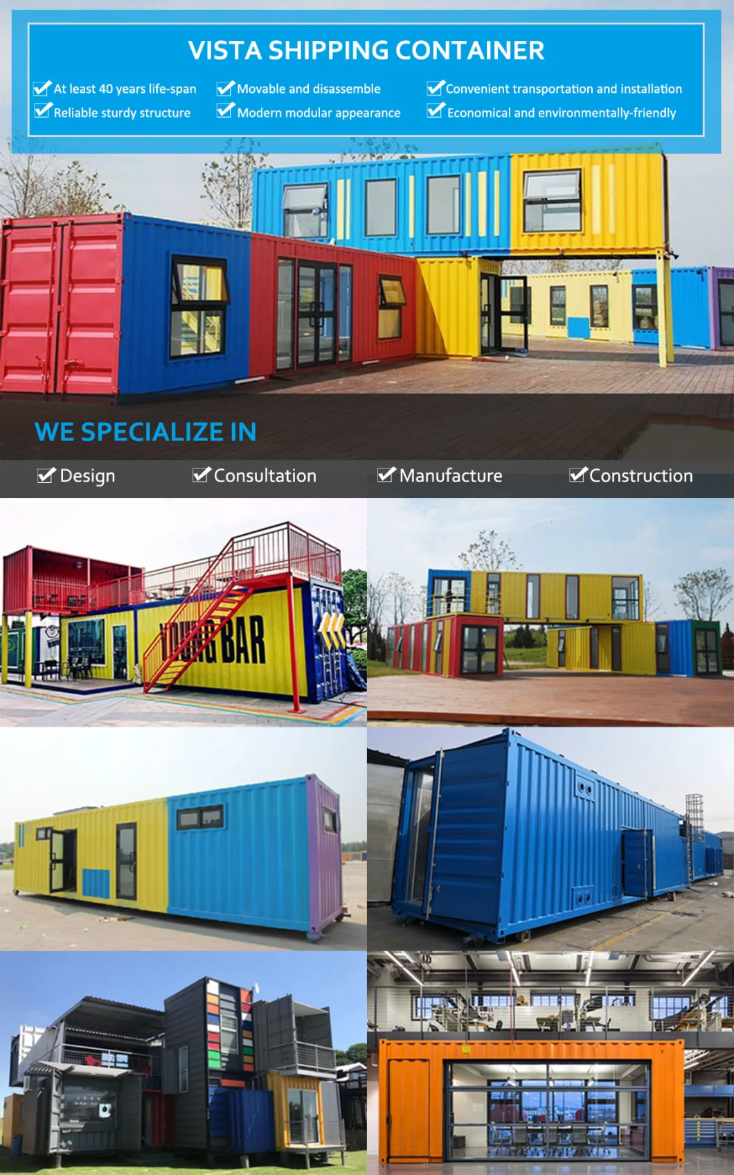 Prefabricated Modular Construction Accommodation 20FT 40FT Modified Shipping Container House Building