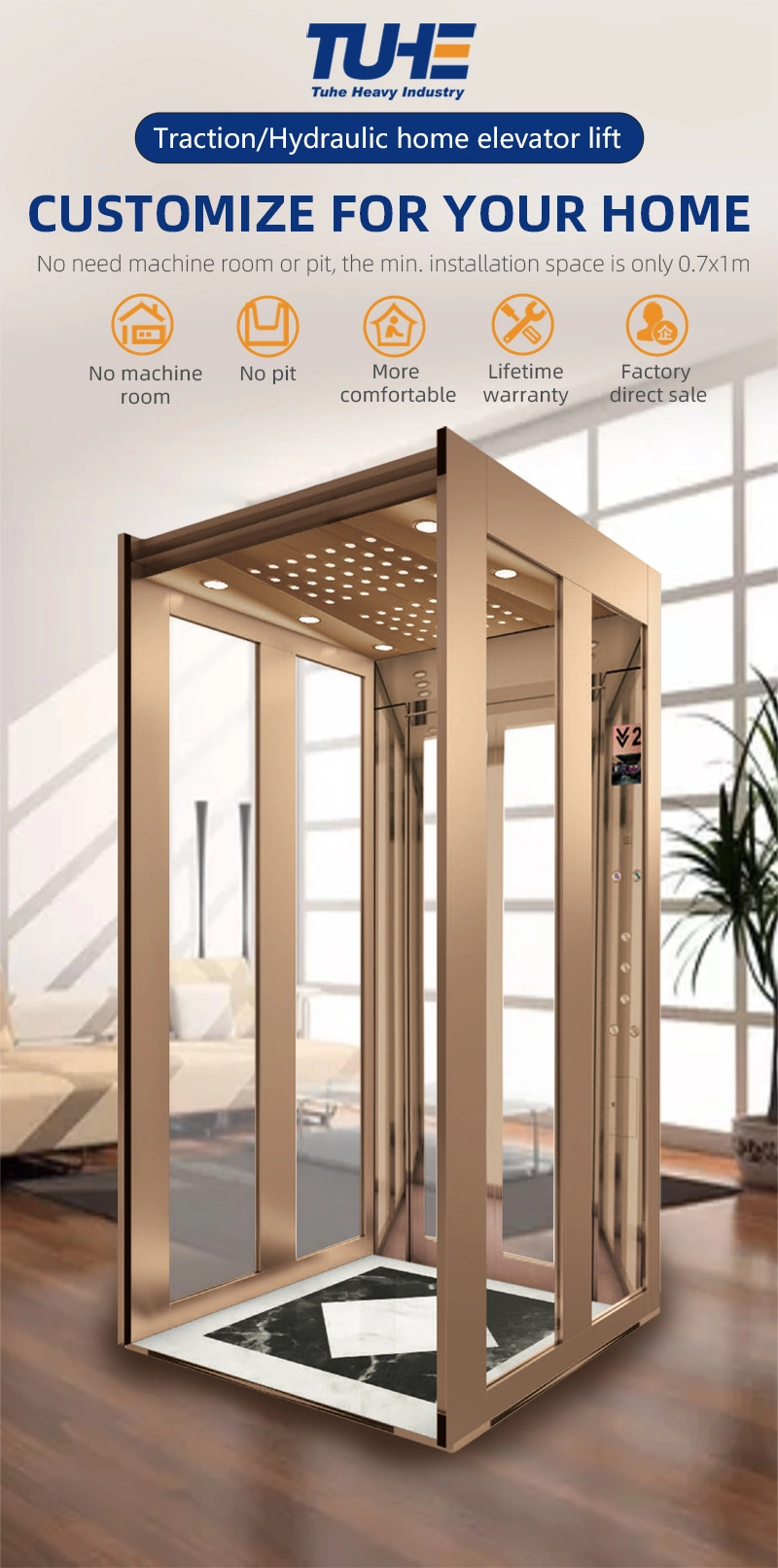 Newest Design Electric Indoor Small Home Villa Elevator Lift