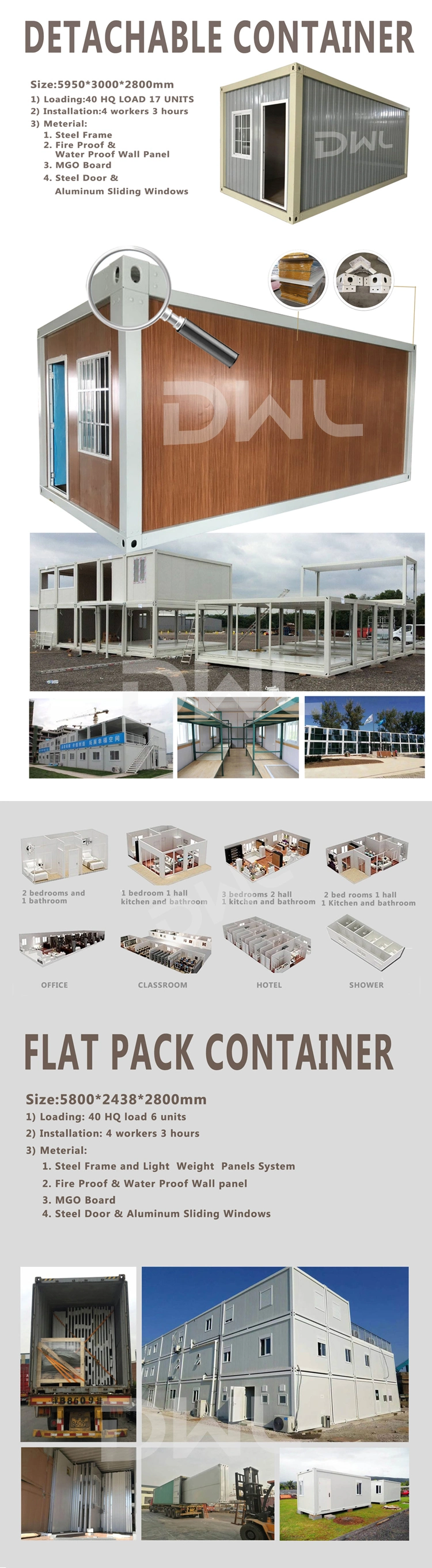 China 20FT Flat Pack Container House Modular Homes/Moving Homes/Folded Homes