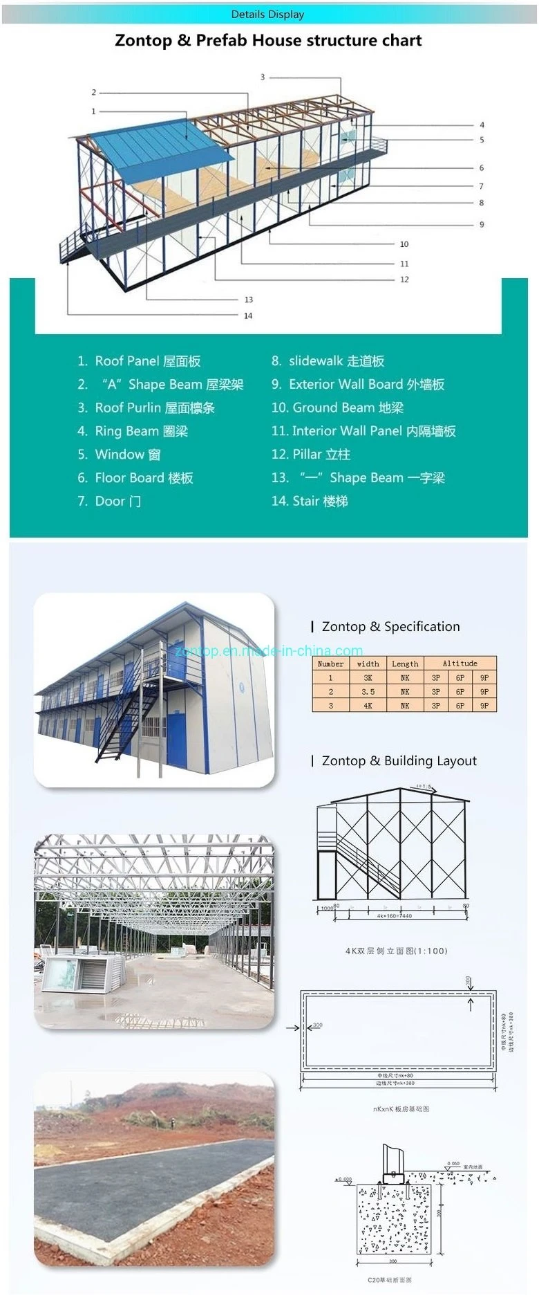 Color Steel Sandwich Durable K Type Light Steel Structure Home Prefabricated House