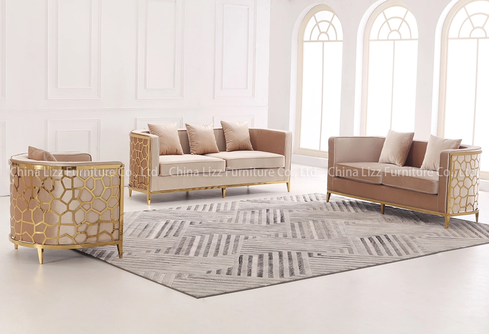 Luxury Steel Frame Home Living Room Sofa Furniture Velvet Fabric Couches