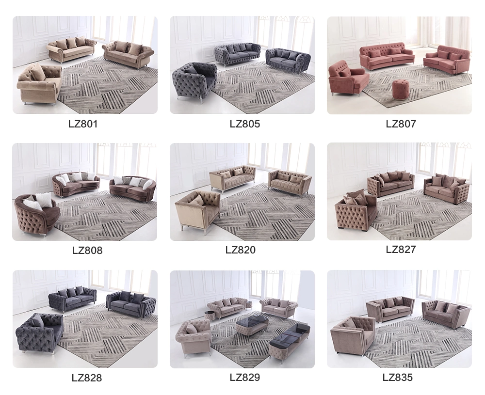 Luxury Steel Frame Home Living Room Sofa Furniture Velvet Fabric Couches