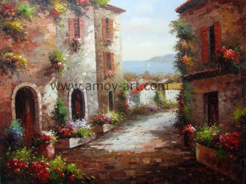 Handmade Mediterranean Garden Oil Painting From Art Studio
