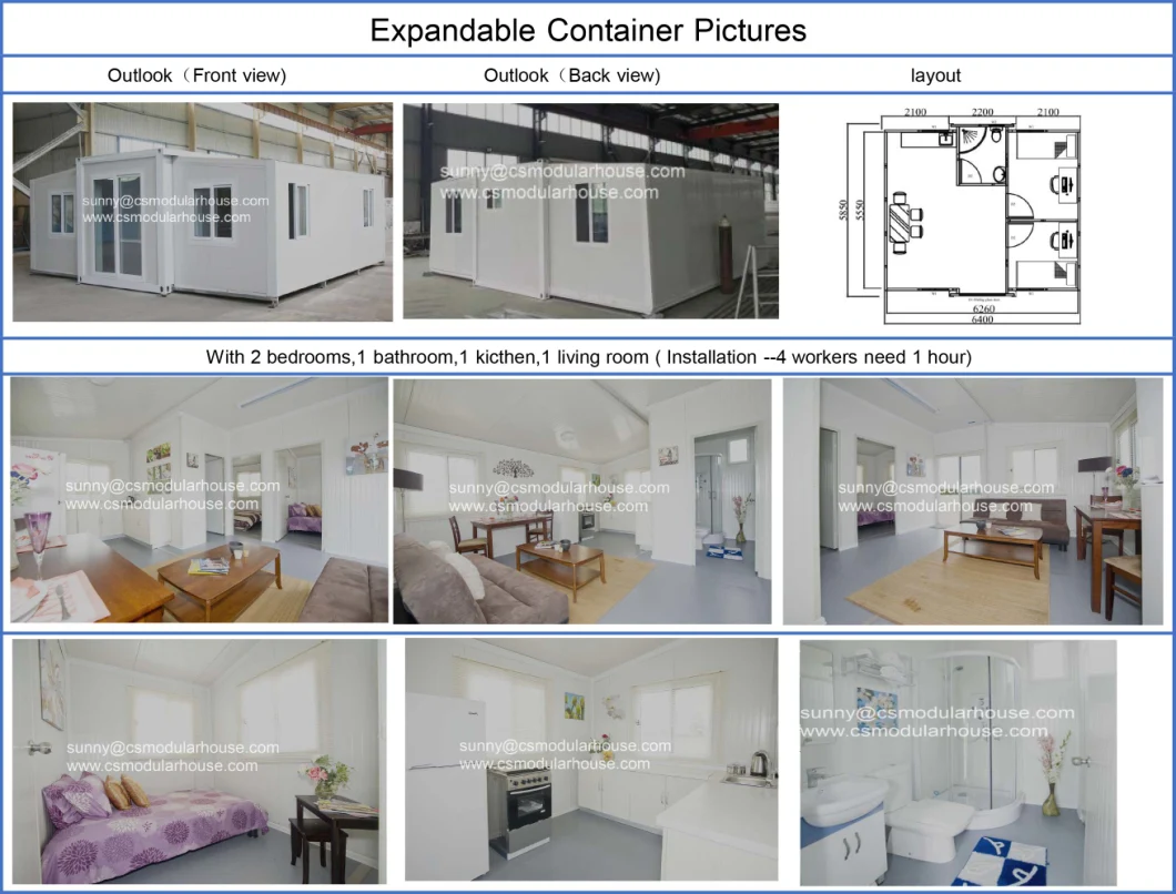 Prefab Flat Packed Design Container House with Sandwich Panel, Prefab House as Dormitory