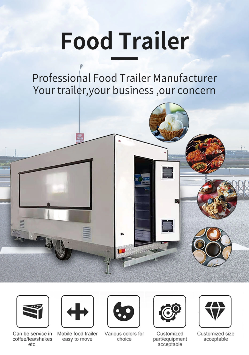 BBQ Food Cart Mobile Kiosk Trailer Ice Cream Food Kiosk for Sale