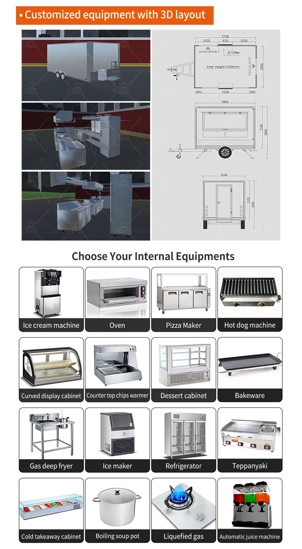 BBQ Food Cart Mobile Kiosk Trailer Ice Cream Food Kiosk for Sale