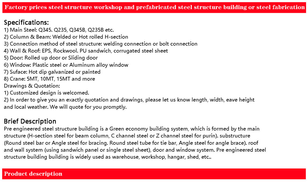 Various Colors Durable Light Prefabricated Steel Structure Garages/Hanger