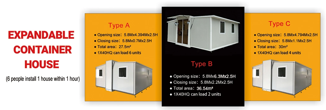 2 Bedroom Single Wide Mobile Expandable Container Homes with Bathroom