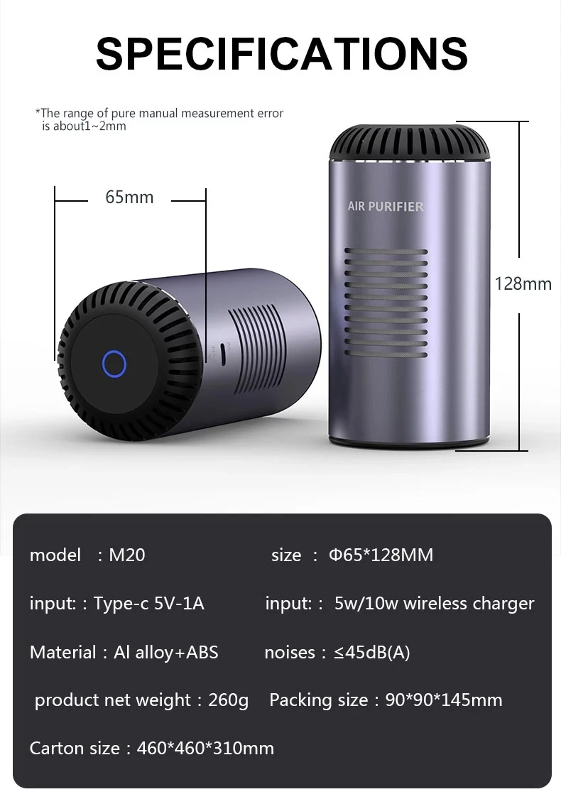 Mini Portable Air Purifier with True HEPA for Car Bedroom Kitchen Office Allergies and Pets